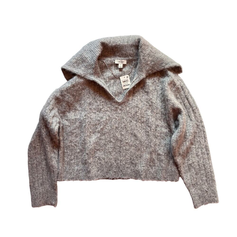 Fuzzy Gray Sailor Collar‎ V-neck Sweater